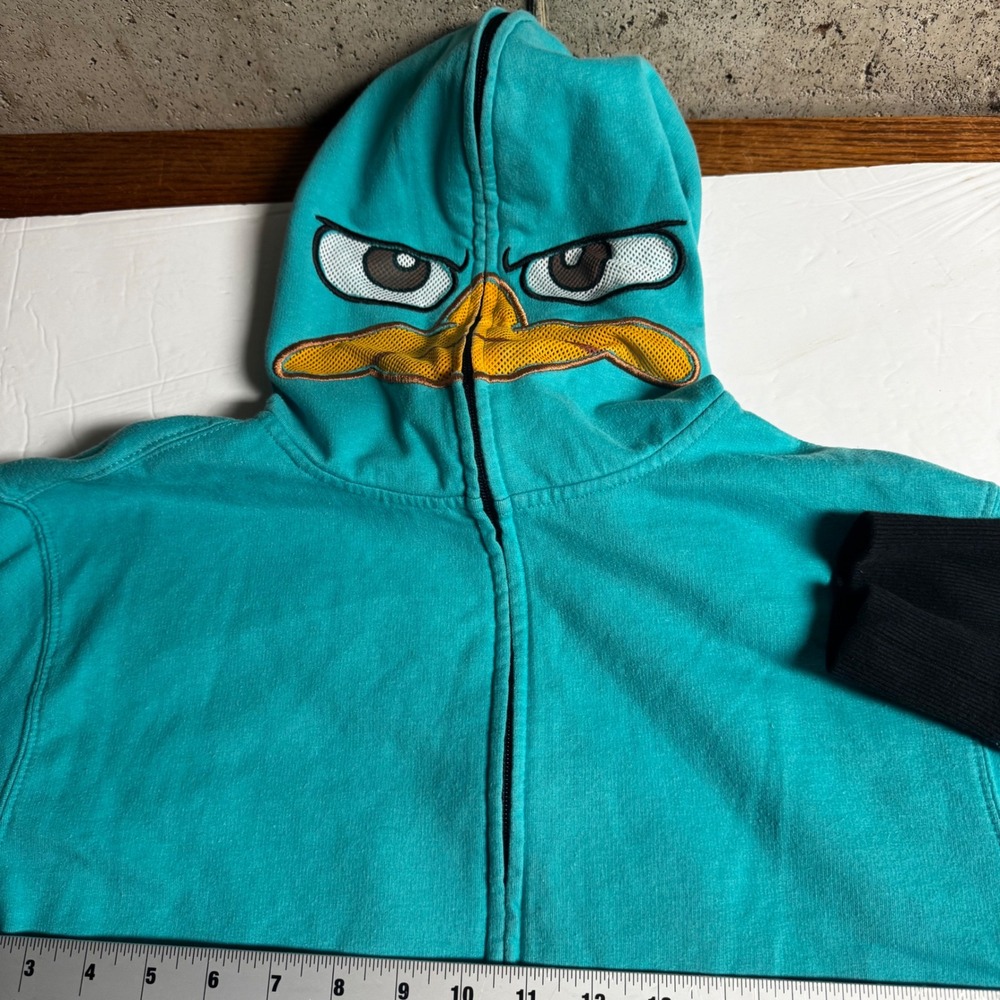 Disney Phineas and Ferb Perry the Platypus Full Zip Hoodie‎ Teal Mens Medium